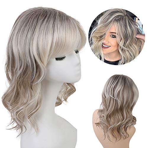 Blonde Unicorn Ombre Dark Root Wigs for Women Bob Human Hair Wig with Bangs Curly Hair Wig