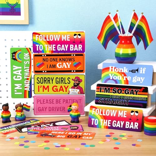 Image of 12 Pcs Gay Pride Funny Magnet Bumper Sticker LGBT Rainbow Pride Prank Magnetic Sign for Vehicle Truck Reusable Magnet Sticker for Fridge(Stylish)
