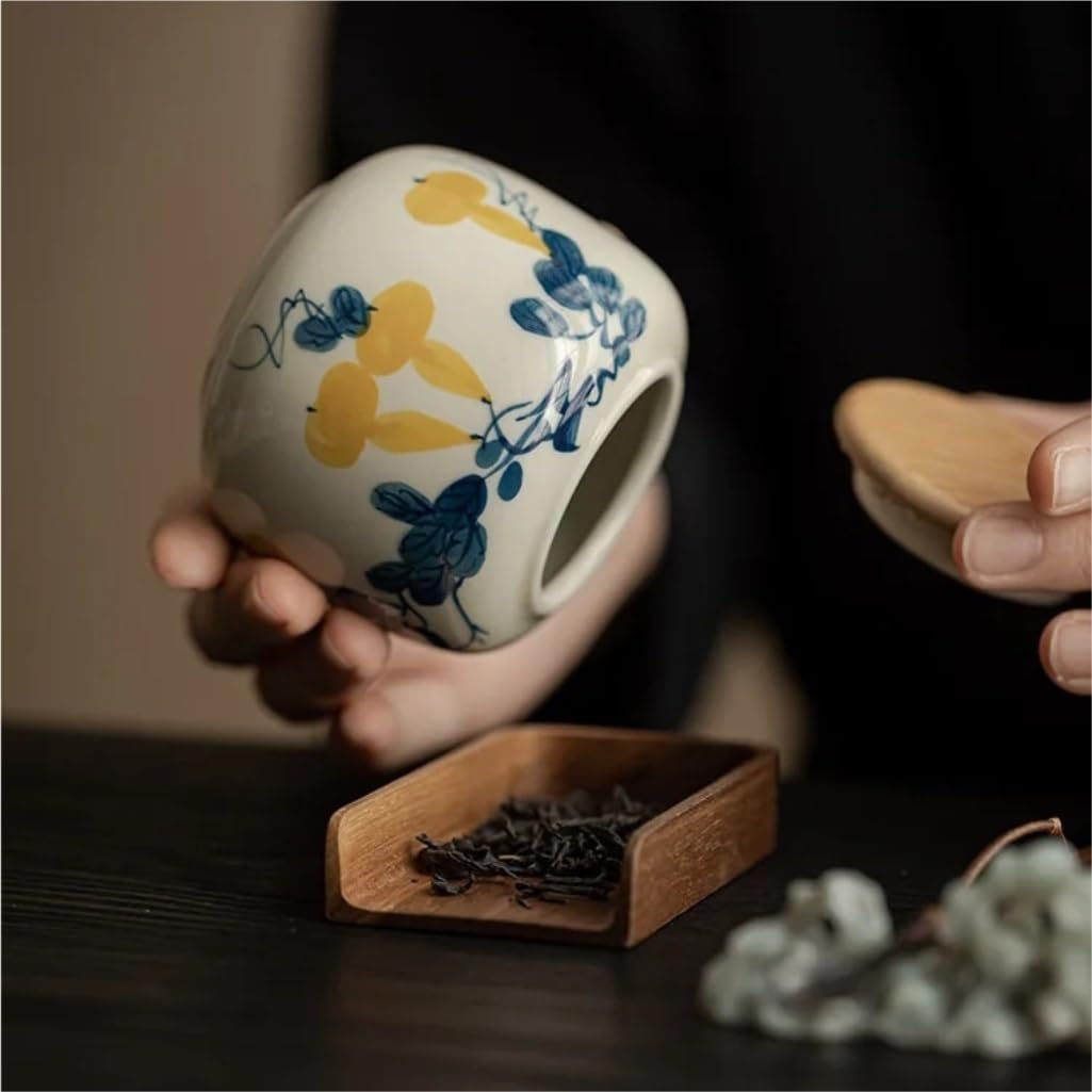 Organizador de Bolsitas de Té Tanque de almacenamiento de té portátil, pequeño, pintado a mano, flor de ciruelo, juego de té chino, contenedor de almacenamiento de té suelto Organizador de Té Contened