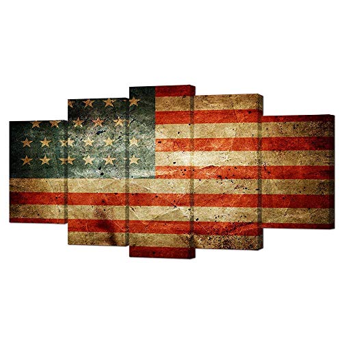 Vvovv Wall Decor American Flag Wall Art Canvas Decor Patriotic Theme Rustic Canvas Painting Framed For Living Room Bedroom Office Decor Large 5 Panels #TOP23