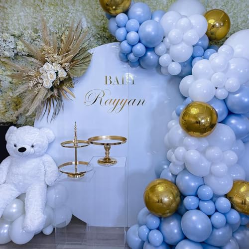 Image of Blue and White Balloon Arch Kit, ADOINBY 140Pcs Pastel Light Blue and White Balloon Garland kit, 18 12 10 5 Inch Different Size Balloons for Baby Shower Birthday Gender Reveal Anniversary Decorations