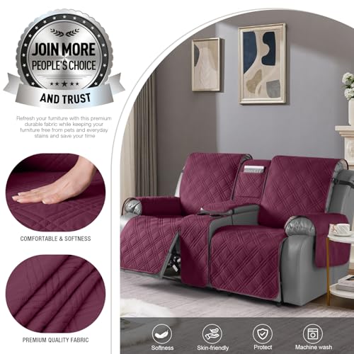 Image of TAOCOCO Polyester Loveseat Recliner Cover With Center Console, Waterproof Pet Protector for Dual Reclining Furniture, Split Design With Straps (2 Seater, Wine)