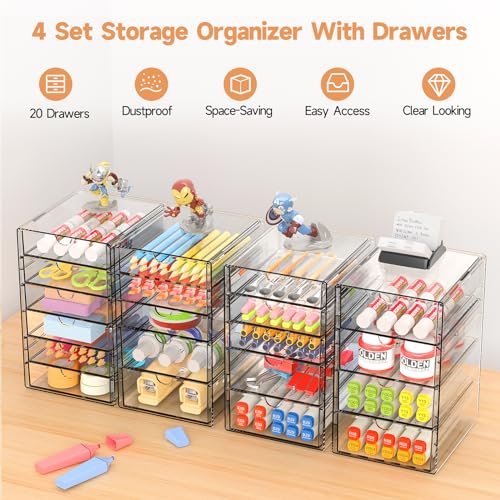 image for DOMNIU Makeup Drawer Storage Organizer with 20 Drawers, 4 Set Acrylic 