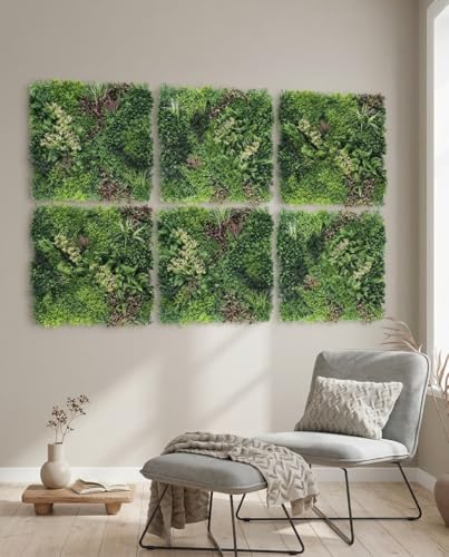 JELLE & JACOB Künstliche Pflanzenwand Indoor & Outdoor Blumenwand Urban Jungle 6er Set je 100x100 cm pflegeleicht & langlebig - für Wohlfühl-Atmosphäre Kunstpflanzen Wand Green Wall Pflanzen