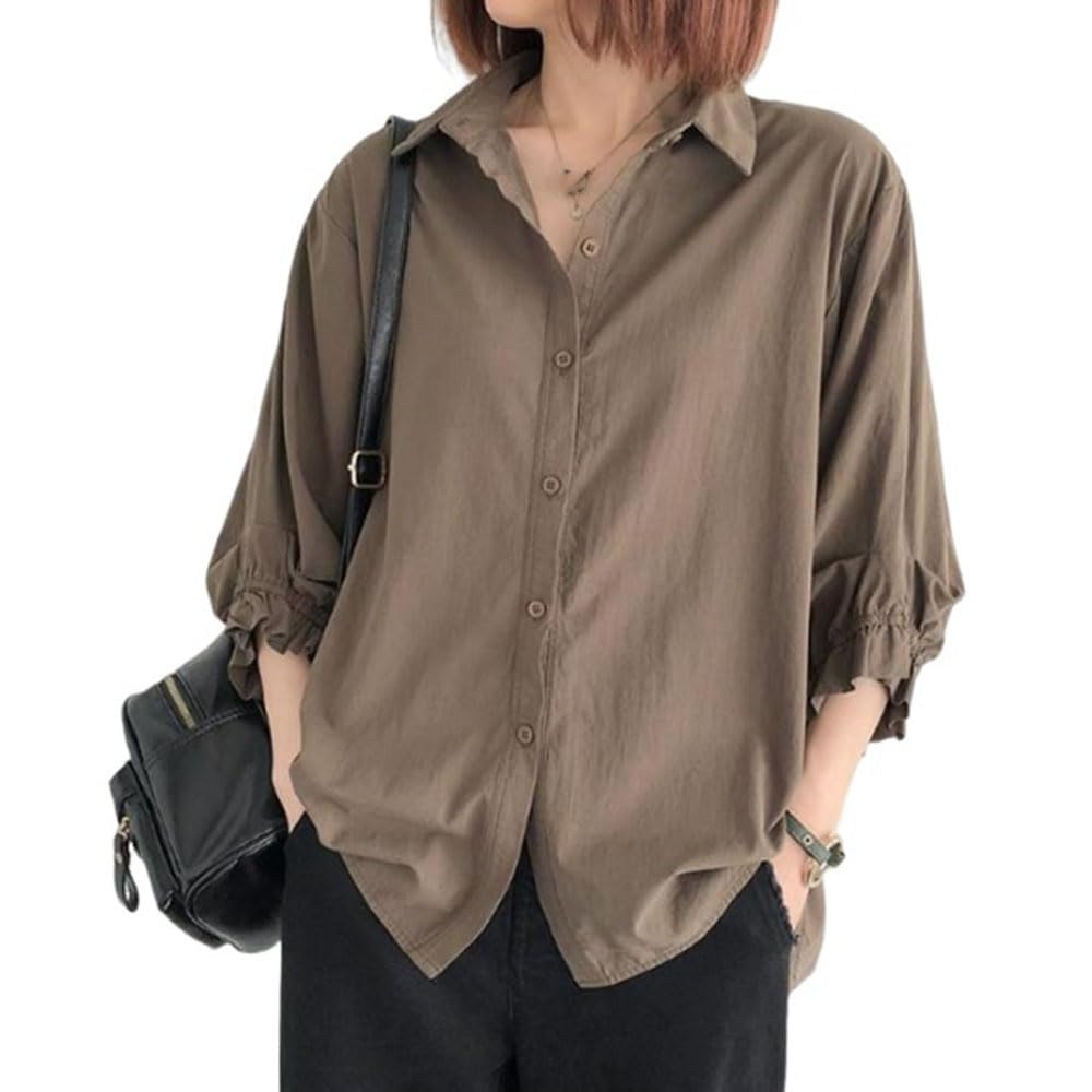 Amazon.co.jp: パフスリーブブラウス 七分袖 シャツ ブラウス  