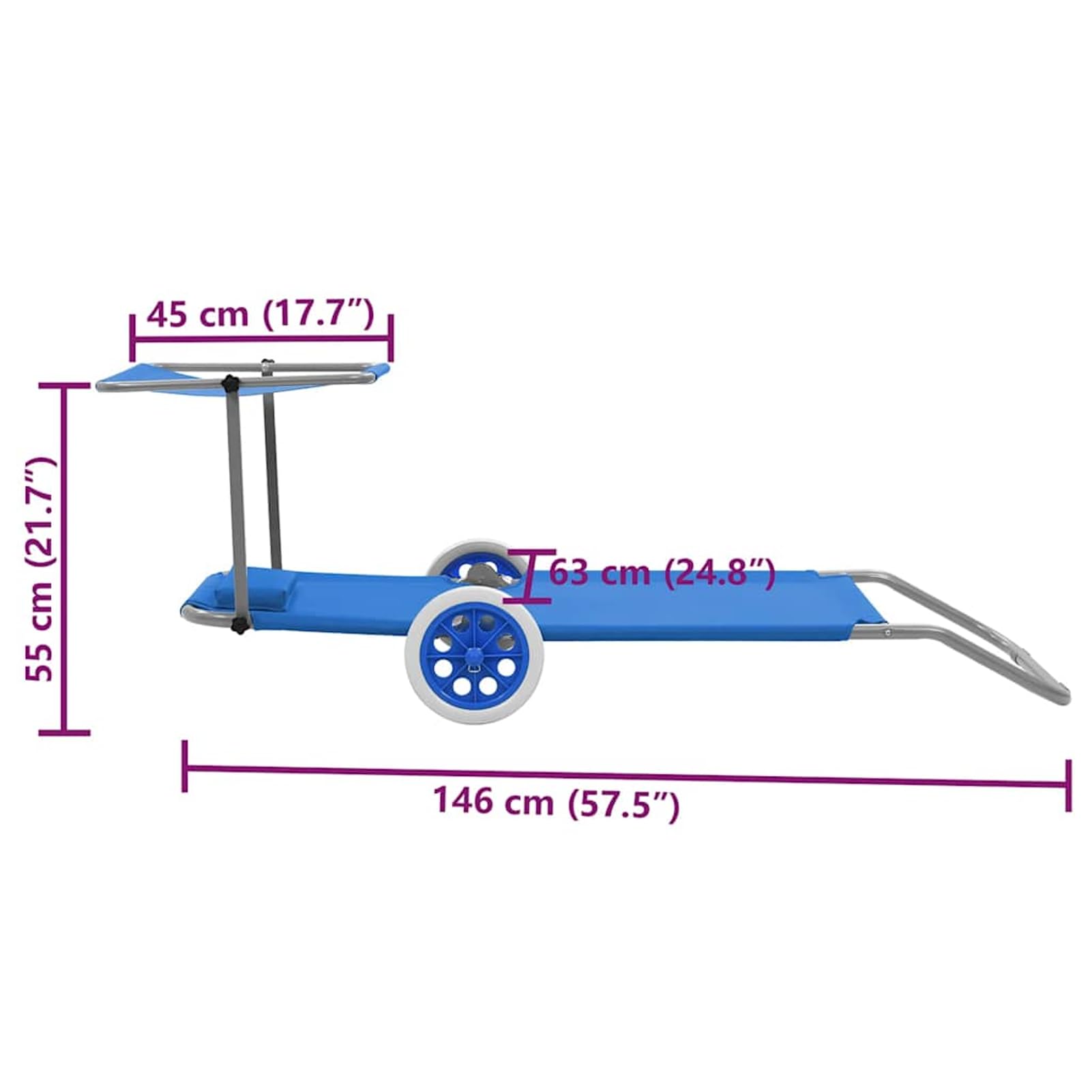 Anself Klappbare Sonnenliege - Strandliege mit verstellbarem Dach, gepolstert, blau, leichtgewichtig 44322