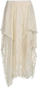 Sanfly Lace Asymmetrical Skirt Vintage Y2k Multi Layered Skirt Solid Color Asymmetrical Ruffle Midi Skirts Flowy Skirts for Women