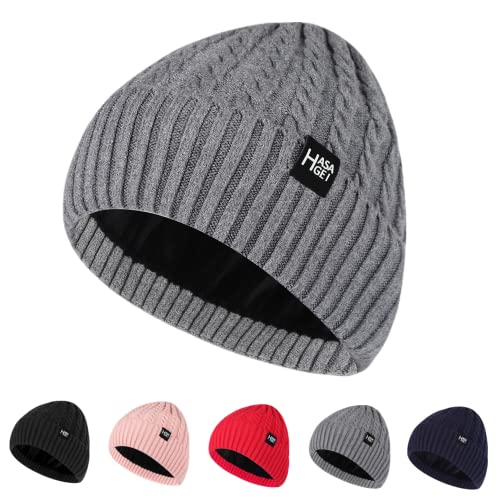 HASAGEI Gorro de Punto para Hombre, Gorro de Invierno con Forro Polar Grueso y Resistente al Viento Adecuado para Uso Diario y Actividades al Aire Libre