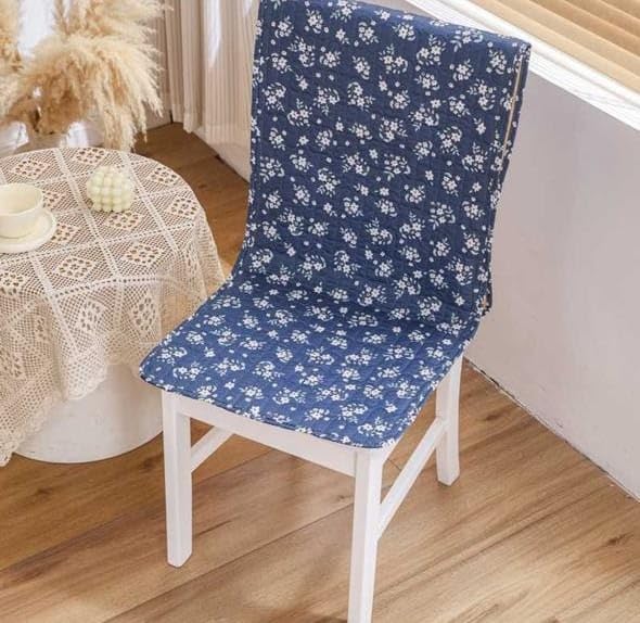 Image of HOMETHREADS Floral Quilted Cotton Chair Cover - Soft, Comfortable Dining Chair Seat Protector with Non-Slip Backing & Strong Elastic Strap for Snug Fit (Navy White, Pack of 2)