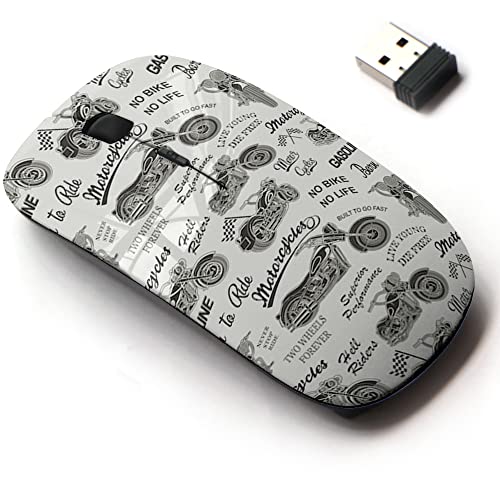 CJCBROES 2.4G Wireless Mouse with Cute Pattern Design for All Laptops and Desktops with Nano Receiver - Motorcycle Silhouette -  M-BLKHIM-79195
