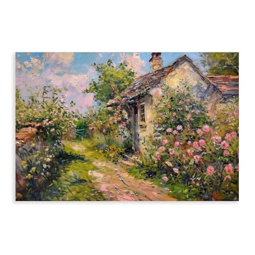 Peinture à l'huile de jardin pour une déco de ferme champêtre chic dans la chambre
