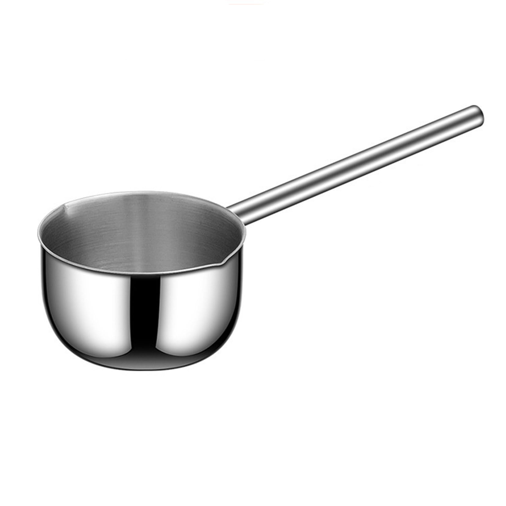 2 pezzi Pentola piccola con beccuccio versatore 300 ml Pentola mini in acciaio inox Riscaldatore di burro con manico in legno per cuocere olio caldo, sugo e burro fuso Silver 1