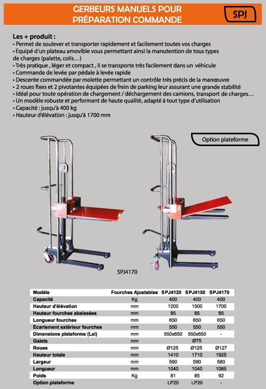 Stockman - Gerbeur Manuel pour préparation Commande 400 Kg 1700 mm - SPJ4170 STOCKMAN