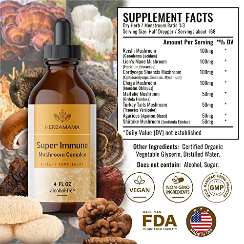 Super Immune Mushroom Complex Liquid Extract - Immune Support & Energy Supplement Tincture W/ Lions Mane, Reishi, Shiitake, Turkey Tail, & Chaga Natural Extracts - 4 Fl. Vegan Herbal Drops #TOP1