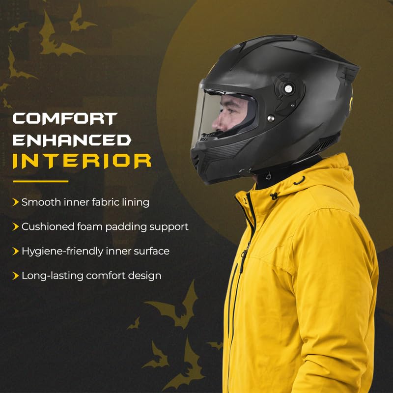Image of Rydr SBX Dual Black Full Face Motorbike Helmet for Riders | Lightweight Safety Helmet for Men and Women with Strong Outer Shell, Soft Padding and Ventilation for Daily Riding
