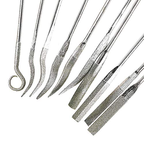 Yakamoz 10 Pcs Assorted Mini Diamond File Set Flat Needle Square Round Shape Rifler Files For Metal Jewelers Glass Wood Carving Craft Handy Curved Files Alloy Lapidary Ceramic Bent Tool - 3X140Mm #TOP3