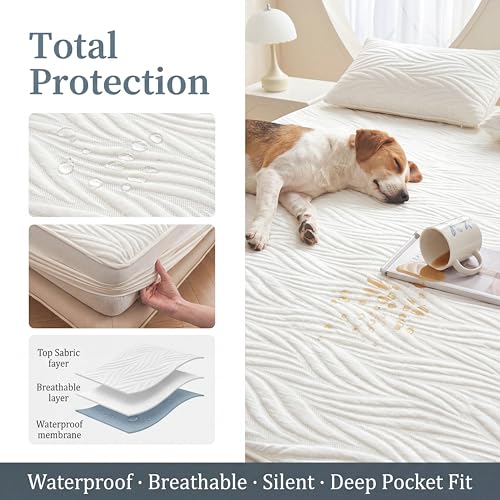 White Full/Double Waterproof Mattress Protector with Pillowcase Protector, Protects Against Liquid Spills, Soft, Noiseless and Breathable, Fits 8"-15" Deep Pocket — view 5