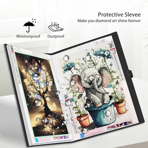 ZFCLXX Diamond Art Storage Book with Accessories Painting Storage for Diamond Painting Kits, Tools & Supplies Album 22x16.4inch Art Collection Binder Book A2 Folder 50x40cm(Black) - Thumbnail 4