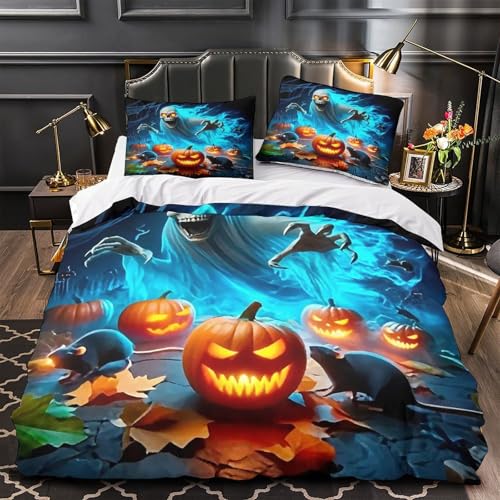 Housse de couette citrouille fantôme lit 2 personnes microfibre 3D - 4