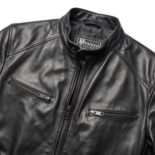 Image of Men Cafe Racer Motorcycle Style Solid Leather Jacket Slim Fit Motorcycle Brown Cafe Racer Leather Jacket