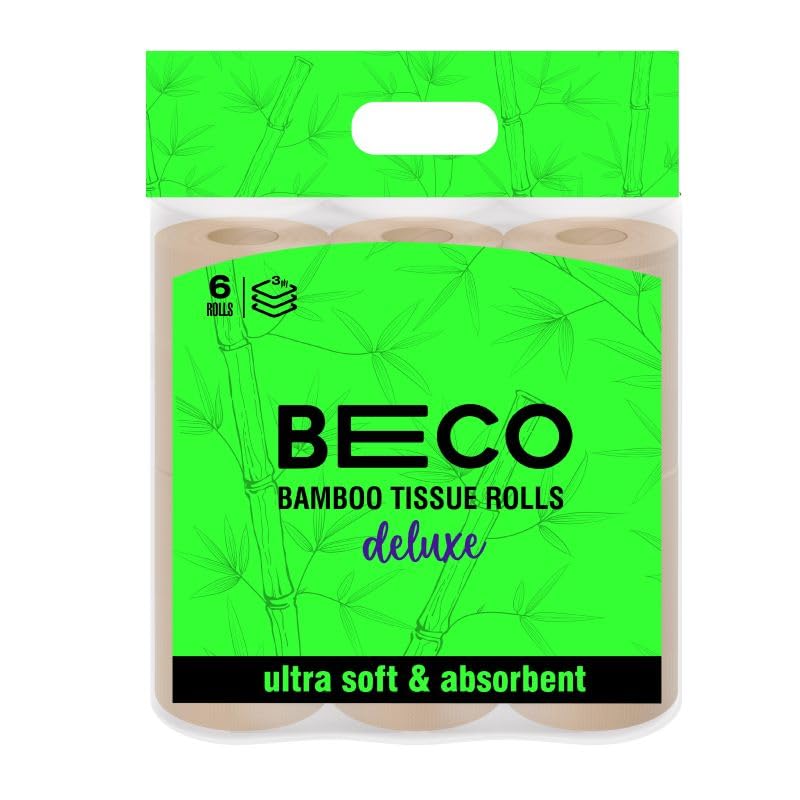 BecoBamboo 3-Ply Toilet Paper Roll 160 Pulls Each of 6 Rolls, 100% Natural, Septic safe, Unbleached and Eco-Friendly Tissue Papers 6 Rolls Brown