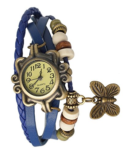 Pappi-Haunt Vintage Leather Designer Dark Blue Butterfly Bracelet Casual Analog Watch for Girls, Women (B01F7DVZ58) Amazon Price History, Amazon Price Tracker