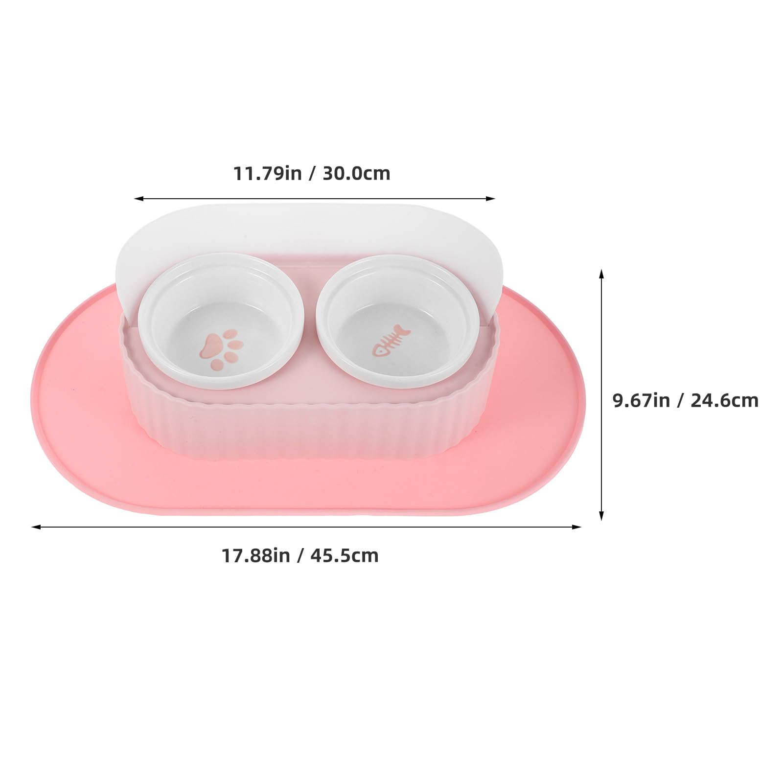 BESTonZON 1 set di ciotole rialzate per gatti: ciotole per cibo e acqua in ceramica antiscivolo da 350 ml con supporto e tappetino - rialzate antispruzzo per gattini, cuccioli e piccoli animali