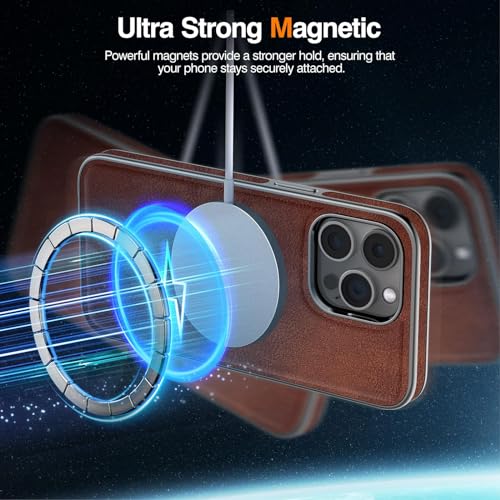 LOHASIC for iPhone 15 Pro Max Case Leather, MagSafe Magnetic Case, Brown - image 3