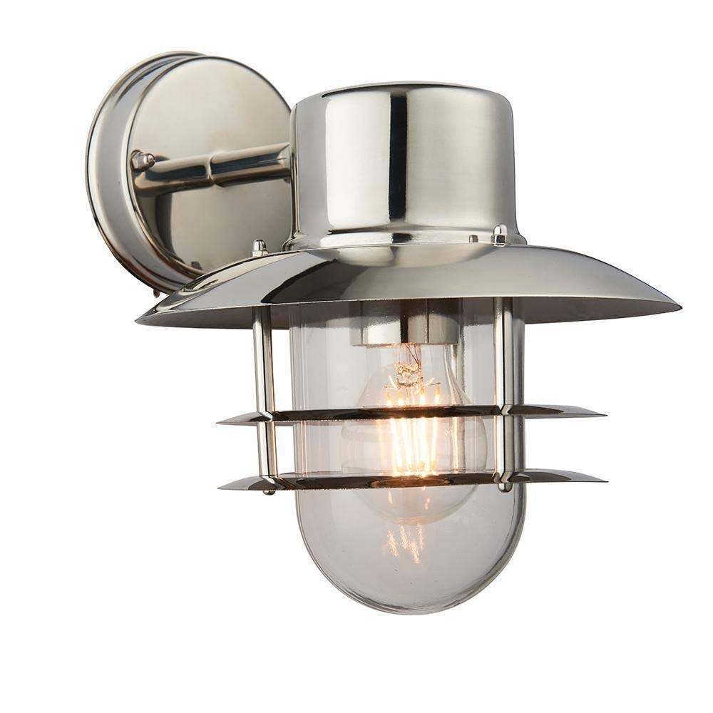 Jenson Silver 1Lt Outdoor Wall Light IP44 40W - Polished Stainless Steel