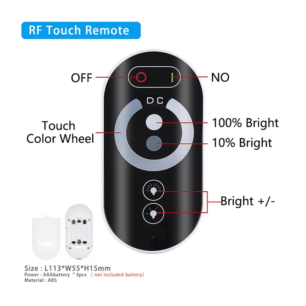 18A LED Monochrome ContrôLeur Gradateur 12V 24V avec TéLéCommande Tactile pour Barre Lumineuse Couleur