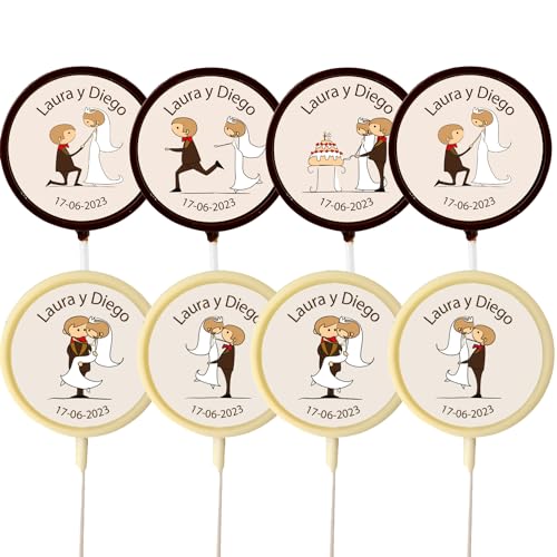 Piruletas de Chocolate Personalizadas para Bodas 25 unidades - Hechas a Mano, (Chocolate con leche)