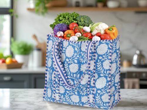 Image of Cotton Tiger Block Print Tote Bag, Indian Handmade Shopping Shoulder Bag, Unisex Market Daily Use