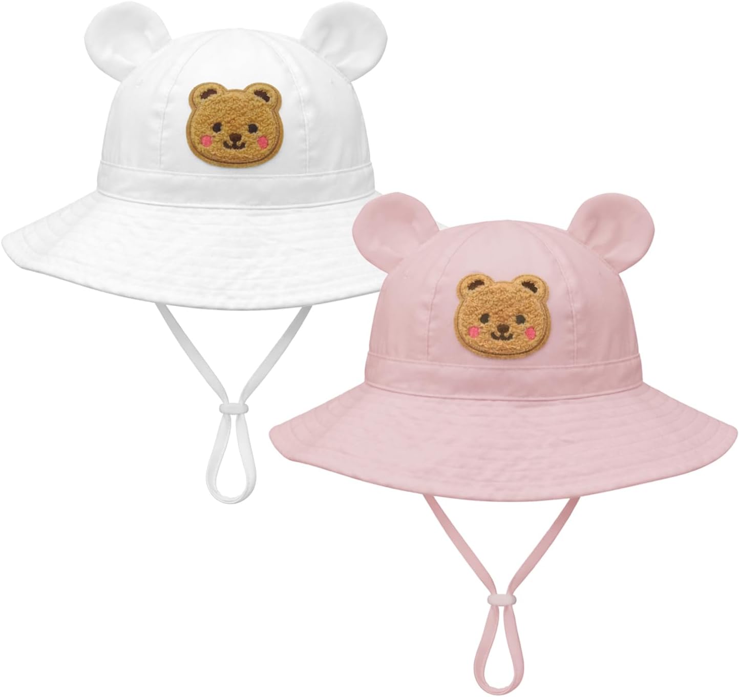 Baby Toddler Sun Hat Wide Brim Baby Bucket Hats with Bear Ears Infant Beach Hat, Bear Face Sun Hat for Toddlers Summer 0-4T