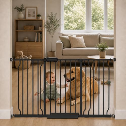 ALLAIBB 57.48-62.20" Extra Wide Pressure Mounted Baby Gate 30" Tall Black