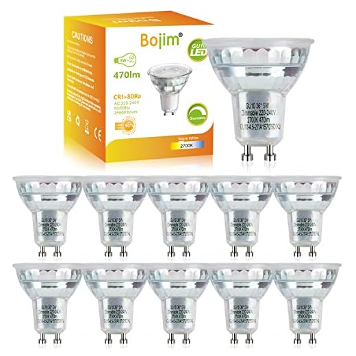 Bojim Bombillas Led Gu10 regulables, 10x lámparas Gu10 de 2700K, 5W 470LM Spotlight Bulbs Equivalente 50W Halógena, 36°Luz Blanca Cálida Spotlight LED Bajo consumo, Bombillas Cristal AC 220-240V