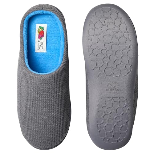 Fruit of the Loom Men's Ribbed Jersey Clog Slippers - Memory Foam Sole - Indoor/Outdoor, Pantuflas Machine Washable, Grey/Blue, Large - image 3