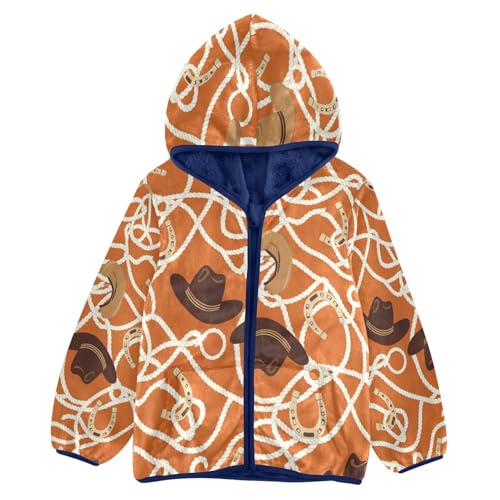 Cowboy Hats Ropes Horseshoes Toddler Fleece Jacket Girl Boys Hooded Fleece Jacket Coat Warm Outwear Zip-up 3-10T