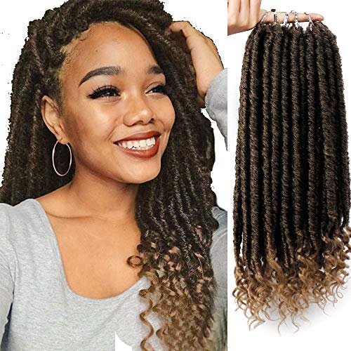 AISI BEAUTY Straight Goddess Locs Crochet Hair 16 Inches Faux Locs Crochet Twist Hair with Curly Ends Synthetic Hair Extensions 6Packs/Lot Dreadlocks Crochet Braids Hair 24 Strands/Pack (16", 1B-27)