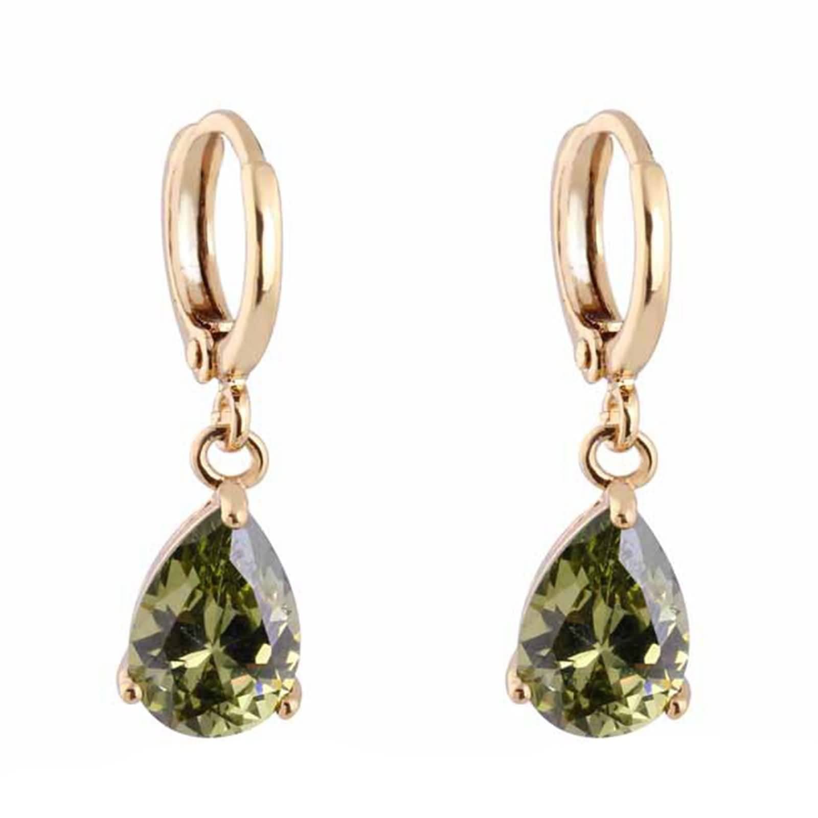 Damen Ohrringe für Hochzeit 9K / 14K / 18 Karat Gold, Wassertropfen mit Moissanit, Moderne Damen Ohrringe Gold