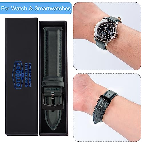 Image of OTTOODY Leather Watch Bands Quick Release, Elegant Top Grain Leather Watch Straps for Men & Women, Choice of Color & Width - 18mm, 19mm, 20mm, 21mm or 22mm Wristbands Bracelet for Watch & Smartwatch