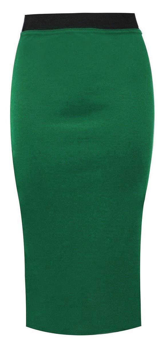 Gostyles Women's Jade Green Gostyles® Plain & Printed Bodycon Pencil Skirt, Office Casual Wear Stretch Jersey Elastic Waist Midi Skirt (, 3XL)