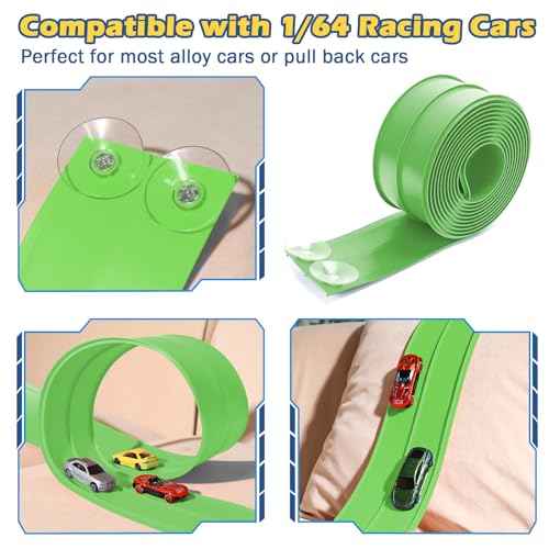 Image of Upgrade Flexible Race Track Flex Tracks for Kids 3+, 15Ft Flexible Car Track Race Car Track Compatible with Diecast 1 /64th Cars, Roll Up Race Ramp Toy with Strong Suction Cups
