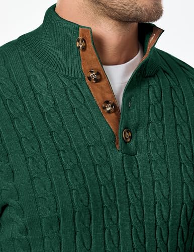 Image of JMIERR Men's Cable Knit Pullover Sweater Casual Long Sleeve Stand Collar Button Knitted Sweaters