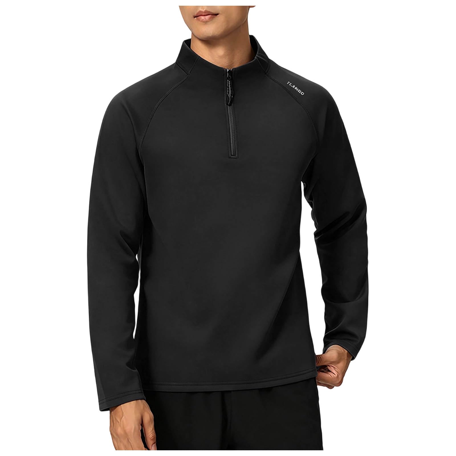 T-Shirt de Sport Homme Manches Longues col Montant Demi-zippé, Manches Raglan, Tissu Technique Respirant, séchage Rapide, Coupe Performance, pour Le Running et l'entraînement