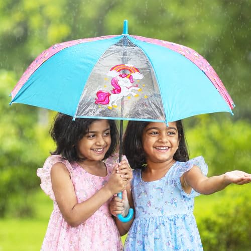 Image of RIRI Unicorn Print Umbrella for Girls & Kids | Cute Cartoon Folding Design | Waterproof Windproof | Lightweight Easy Grip for School, Travel & Rainy Days
