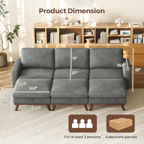Image of Vesgantti 97 inch Modular Sectional Sofa Drak Gray, Sectional Couch with Movable Ottoman, Comfy Corduroy Couch with Spring Cushion, Modular Sofa with Deep Seat for Living Room, Bedroom and Apartment