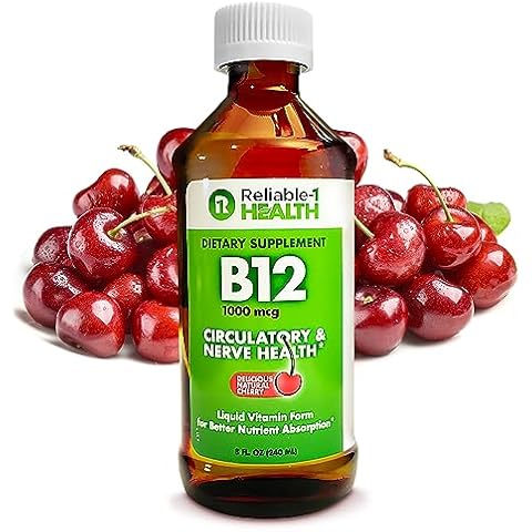 Reliable-1 Laboratories Liquid Vitamin B12 Daily Supplement 1000mcg for Adult Men & Women - Natural Cherry Flavor Cover