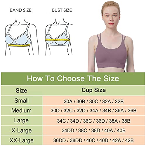 Image of WOYYHO Cross Back Sports Bra for Women Padded Medium Support Workout Bra | 3 Pack, Strappy, Removable Pads, Soft, Spaghetti Strap, Moisture-Wicking, Seamless, for Athletic Yoga Gym Fitness Daily