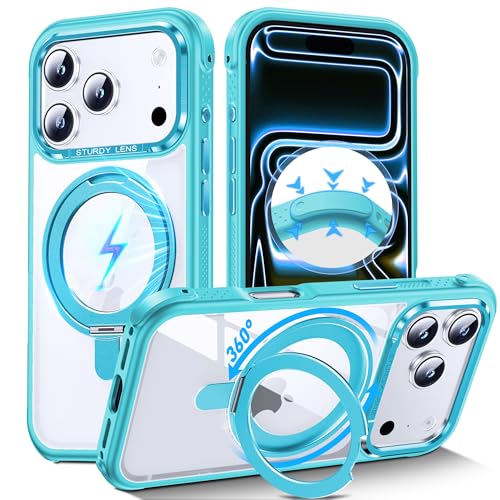 Coque iPhone 17 Pro MagSafe DASFOND transparente avec anneau bleu canard