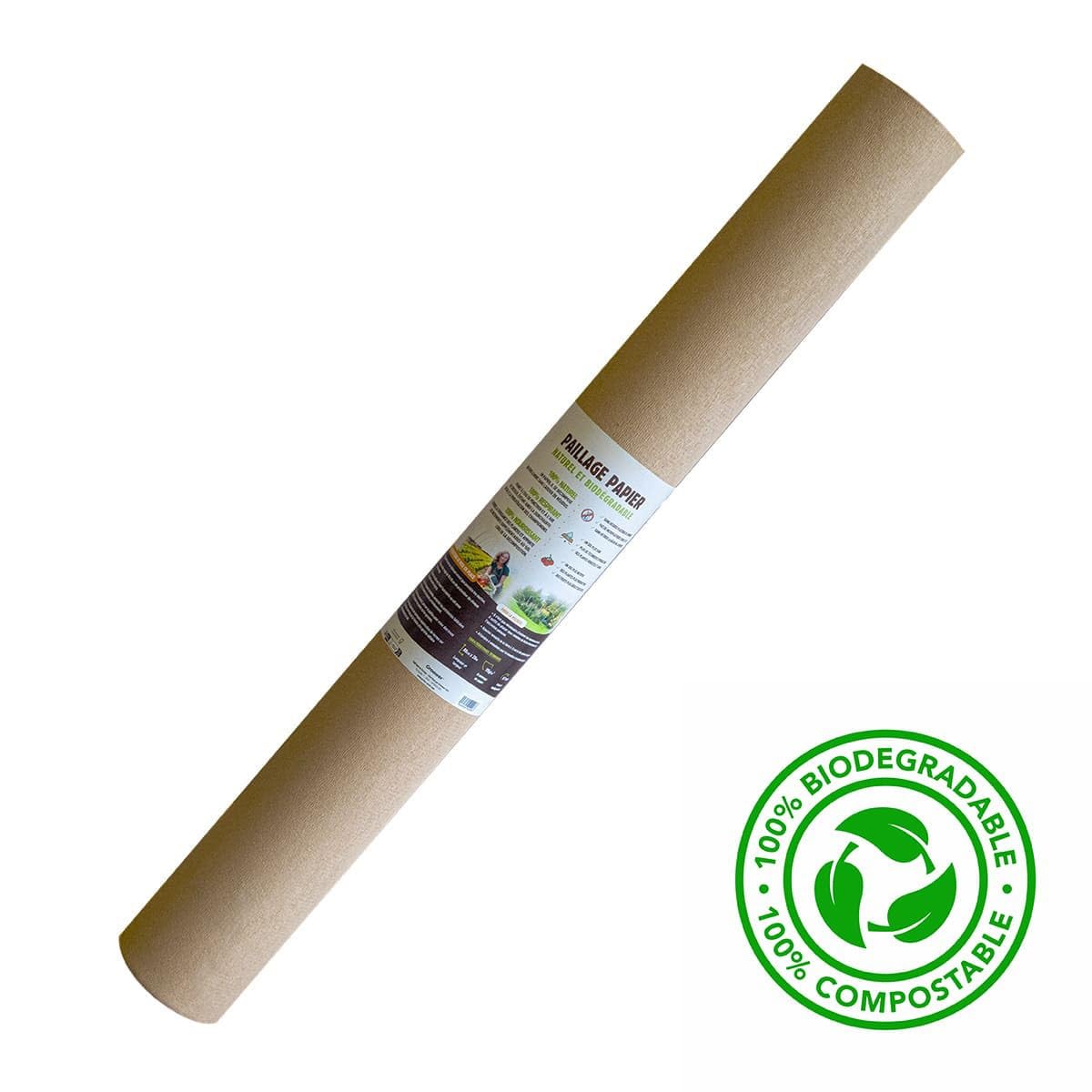 Kit de tela de acolchado de papel Kraft 0,9 x 20 m + 60 estacas de madera, fijación con pajillaje autodegradable, antimalezas jardín